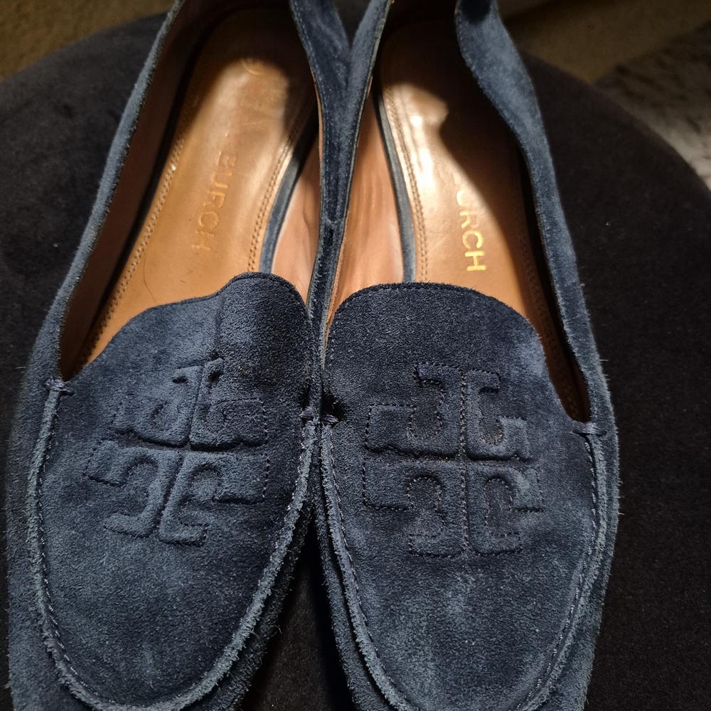 Tory Burch Dark Blue Suede Flats